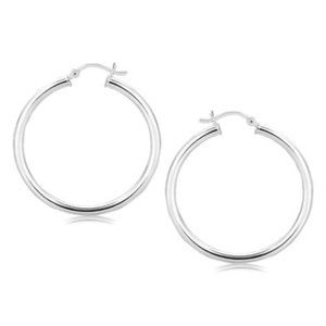Rhodium Plated Hoop Style Earring in Sterling Silver (35mm Diameter) (3mm Thick)